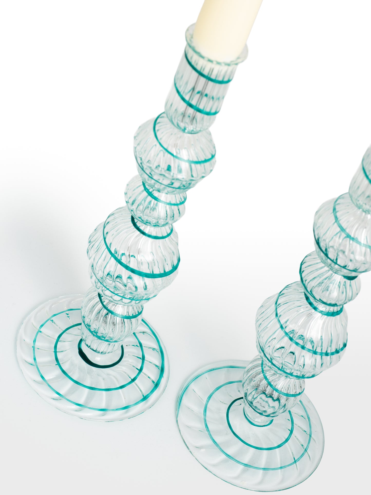 CANDELABRO - GLASS SWIRL AZUL CLARO 28cm (SET X2)