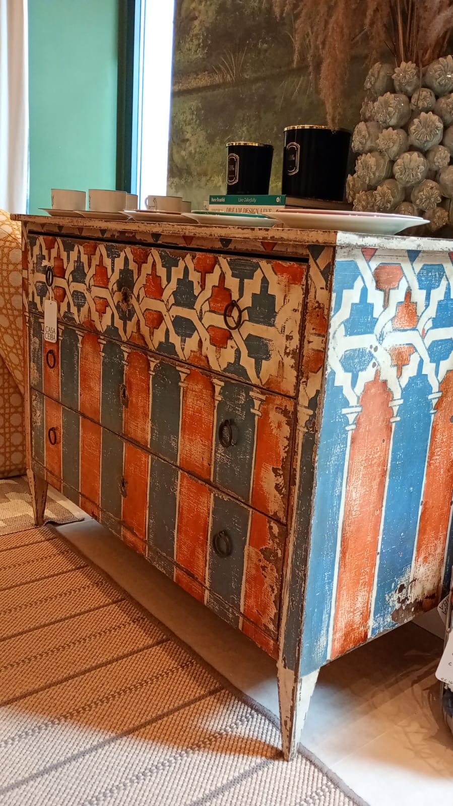 COMODA VINTAGE AZUL ROJO BLANCO
