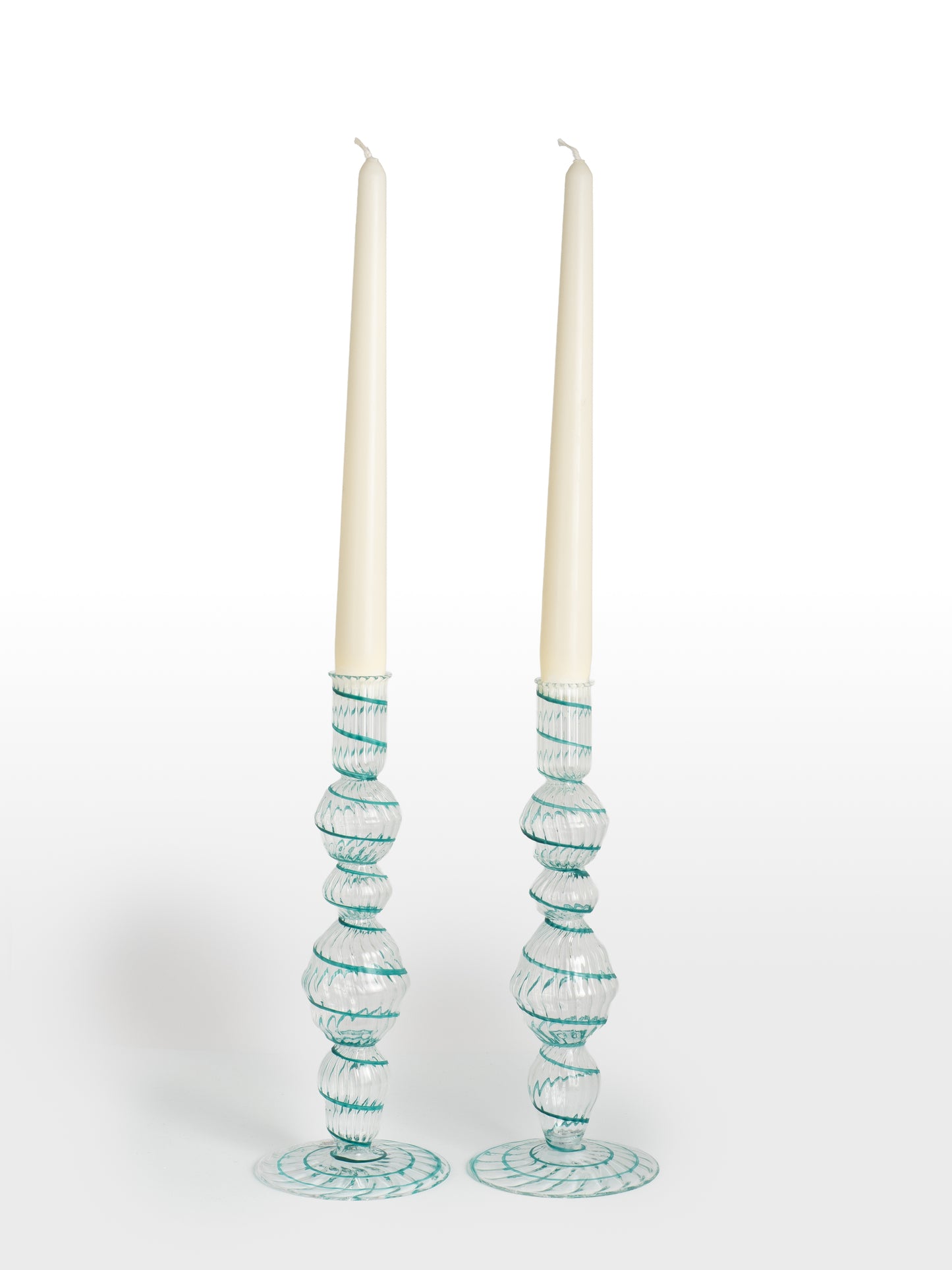 CANDELABRO - GLASS SWIRL AZUL CLARO 28cm (SET X2)