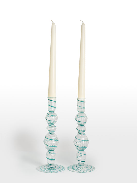 CANDELABRO - GLASS SWIRL AZUL CLARO 28cm (SET X2)