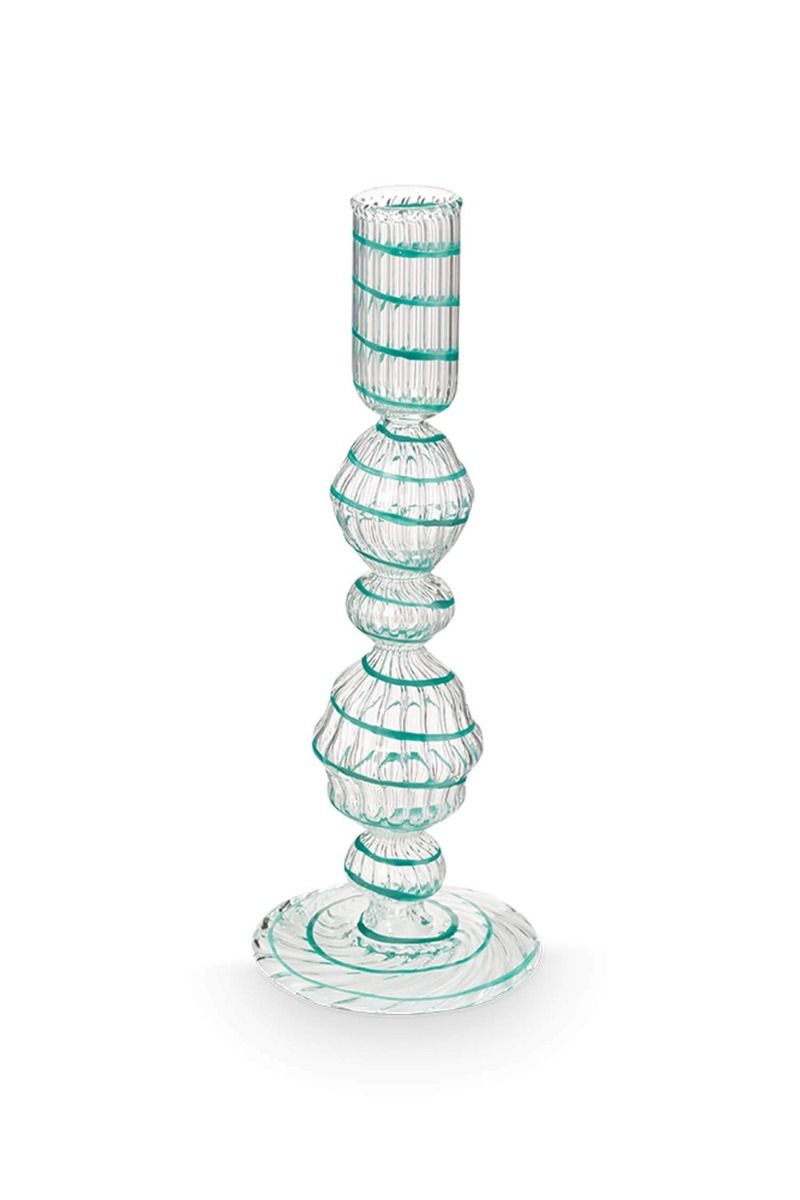CANDELABRO - GLASS SWIRL AZUL CLARO 22cm (SET X2)