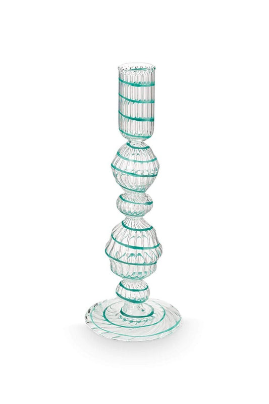 CANDELABRO - GLASS SWIRL AZUL CLARO 22cm (SET X2)