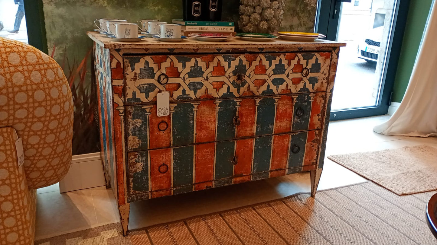 COMODA VINTAGE AZUL ROJO BLANCO