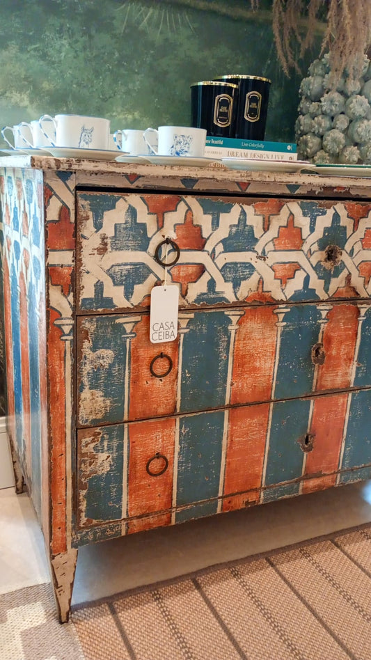 COMODA VINTAGE AZUL ROJO BLANCO